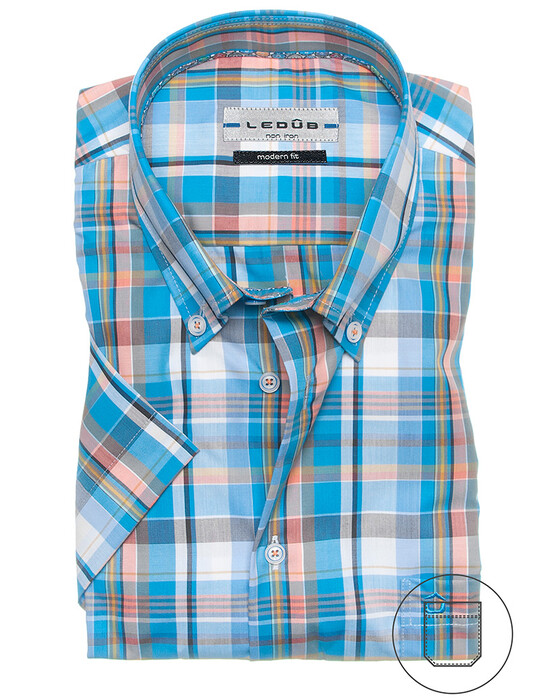 Ledûb Fresh Colored Check Shirt Mid Blue