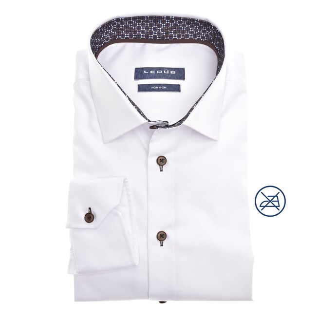 Ledûb Geometric Tiling Contrast Semi-Spread Modern Fit Shirt White-Brown