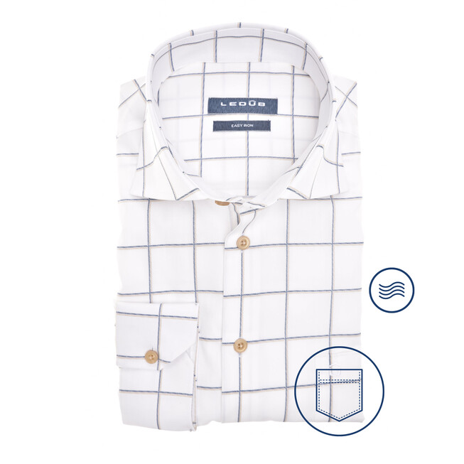 Ledûb Grand Checkered White Brilliance Shirt Blauw-Zand