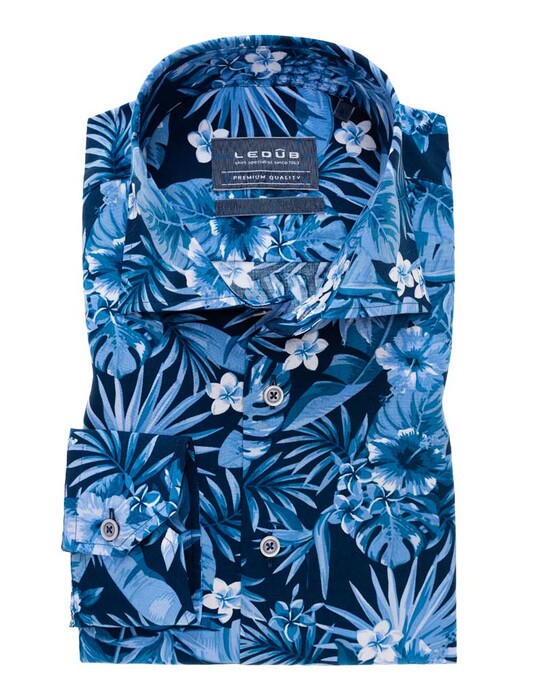 Ledûb Hawaiian Night Wide-Spread Tailored Fit Shirt Dark Evening Blue
