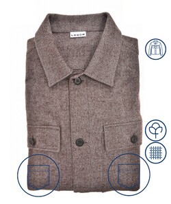 Ledûb Herringbone Flannel Overshirt Dark Brown Melange