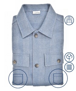 Ledûb Herringbone Flannel Overshirt Mid Blue