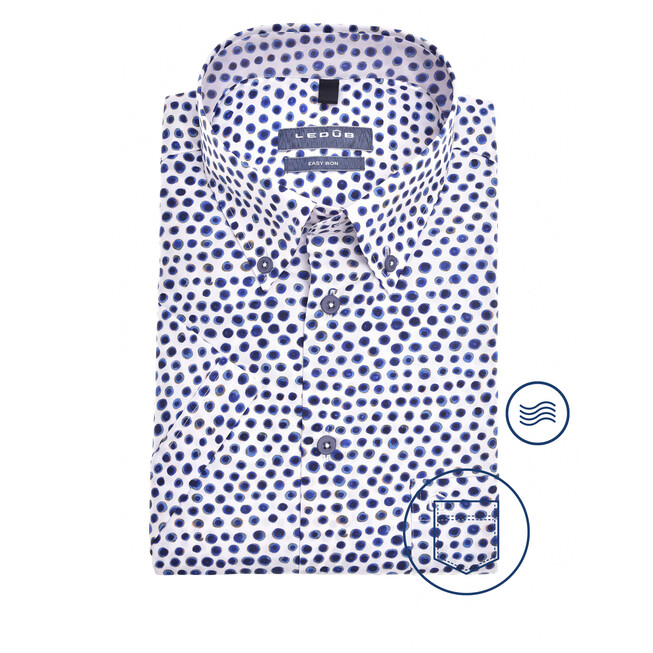 Ledûb Ink Dot Short Sleeve Button-Down Modern Fit Overhemd Blauw