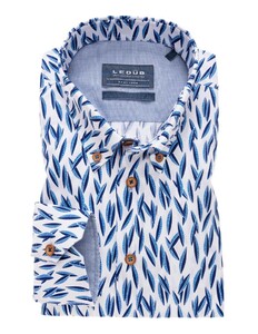 Ledûb Leaf Pattern Button-Down Tailored Fit Overhemd Donker Blauw