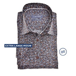 Ledûb Leaf Pattern Long Sleeve Semi-Spread Modern Fit Overhemd Donker Blauw