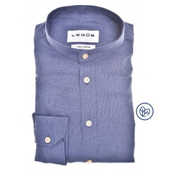Ledûb Linen Blend Slim Casual Shirt Mid Blue
