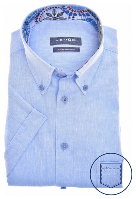Ledûb Linen-Cotton Blend Faschion Collar Overhemd Licht Blauw