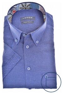 Ledûb Linen-Cotton Blend Faschion Collar Overhemd Midden Blauw