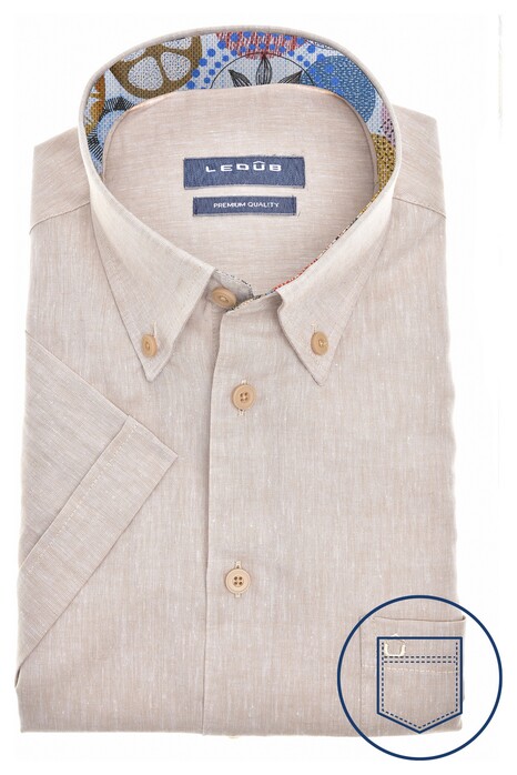 Ledûb Linen-Cotton Blend Faschion Collar Overhemd Zand