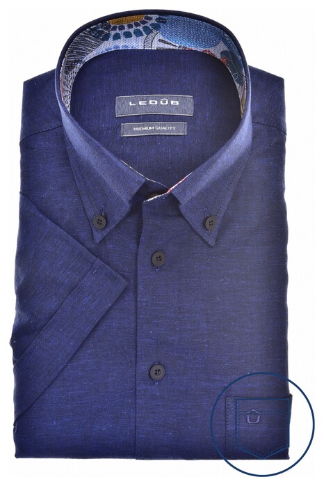 Ledûb Linen-Cotton Blend Faschion Collar Shirt Dark Evening Blue