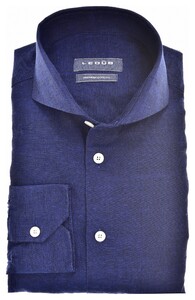 Ledûb Linen-Cotton Blend Plain Shirt Dark Evening Blue