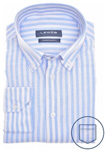 Ledûb Linen-Cotton Blend Stripe Overhemd Licht Blauw