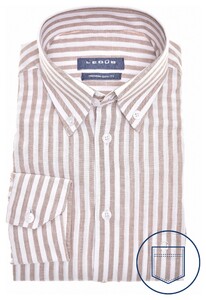 Ledûb Linen-Cotton Blend Stripe Shirt Light Brown