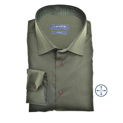 Ledûb Linen Look Contrast Semi-Spread Modern Fit Overhemd Donker Groen