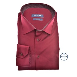 Ledûb Linen Look Contrast Semi-Spread Modern Fit Overhemd Donker Rood