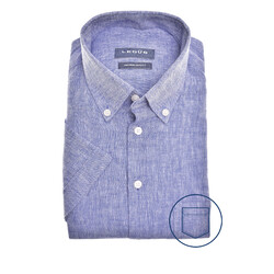 Ledûb Linen Mix Button-Down Modern Fit Overhemd Midden Blauw
