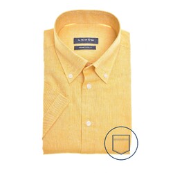 Ledûb Linen Mix Short Sleeve Button-Down Modern Fit Overhemd Geel
