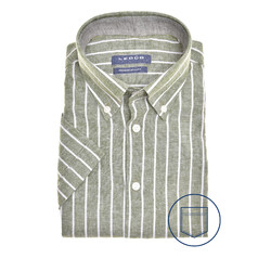 Ledûb Linen Stripe Short Sleeve Button-Down Modern Fit Shirt Green