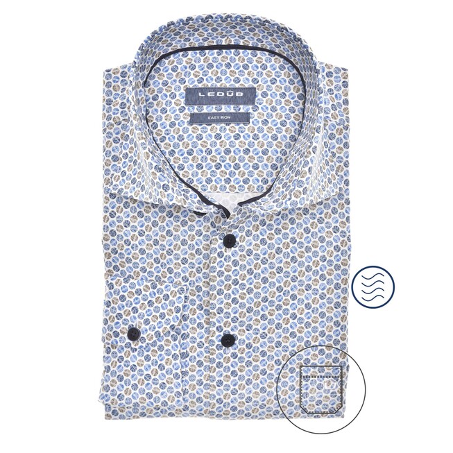 Ledûb Long Sleeve Faux Dot Modern Fit Shirt Mid Blue