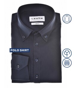 Ledûb Long Sleeve Jersey Cotton Stretch Poloshirt Blue
