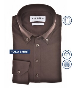Ledûb Long Sleeve Jersey Cotton Stretch Poloshirt Dark Brown Melange
