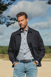 Ledûb Long Sleeve Overshirt Cotton Stretch Dark Evening Blue