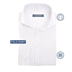 Ledûb Long Sleeve Plain Cotton Tricot Poloshirt White