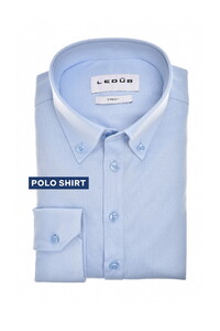 Ledûb Long Sleeve Solid Color Cotton Jersey Polo Licht Blauw