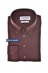 Ledûb Long Sleeve Solid Color Cotton Jersey Poloshirt Dark Red