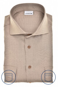 Ledûb Long Sleeve Stretch Double Chest Pocket Overshirt Mid Brown
