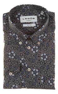 Ledûb Midnight Floral Elegance Overhemd Navy-Blauw