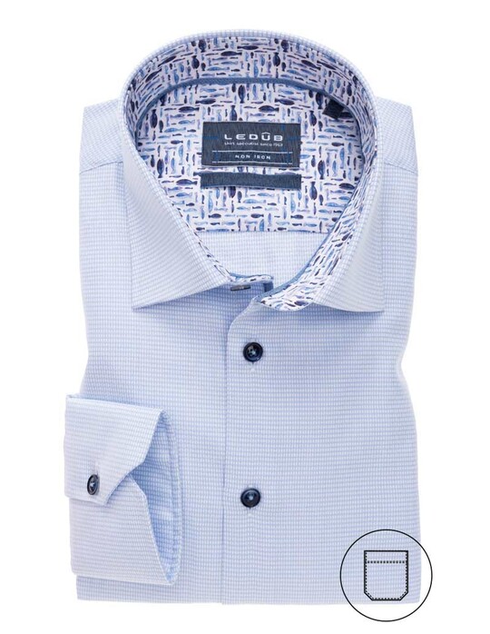 Ledûb Mini Check Pattern Contrast Shirt Light Blue