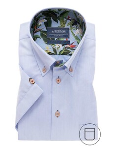 Ledûb Modern Button Contrast Short Sleeve Overhemd Licht Blauw