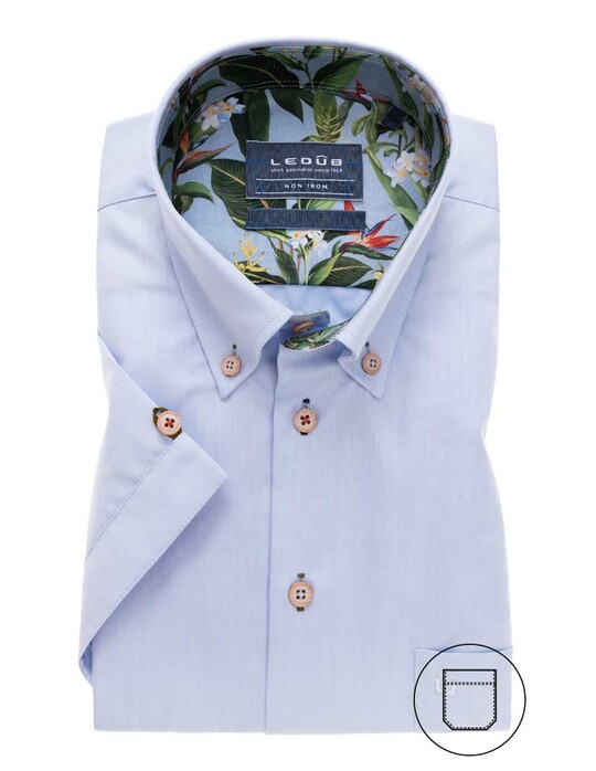 Ledûb Modern Button Contrast Short Sleeve Shirt Light Blue