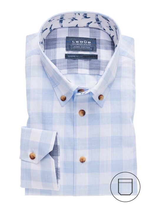 Ledûb Modern Check Contrast Button Shirt Light Blue