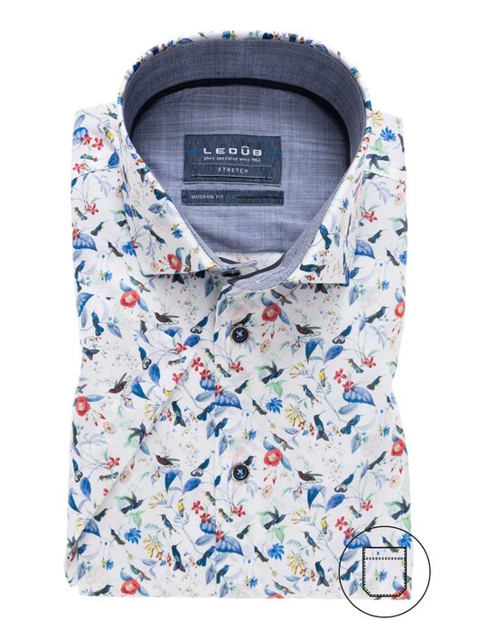 Ledûb Modern Floral Bird Contrast Shirt Multicolor