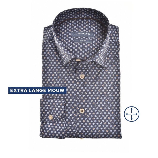 Ledûb Modern Knit-Like Dot Longer Sleeve Overhemd Donker Blauw