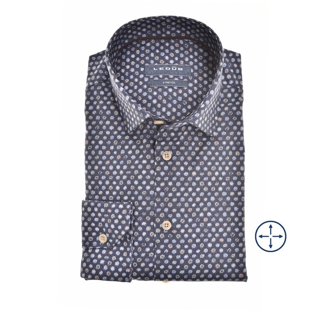 Ledûb Modern Knit-Like Dot Overhemd Donker Blauw