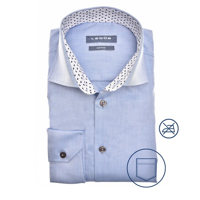 Ledûb Modern Paisley Droplets Contrast Shirt Mid Blue
