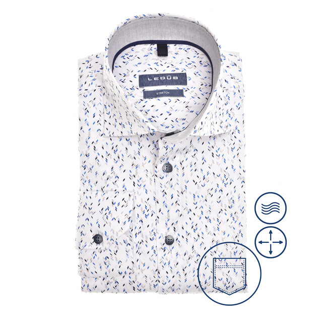 Ledûb Modern Pattern Wide-Spread Modern Shirt Blue