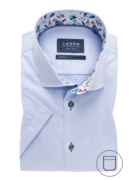 Ledûb Modern Short Sleeve Uni Contrast Shirt Light Blue