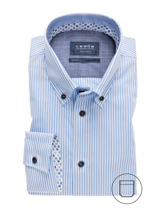 Ledûb Modern Stripe Button Down Shirt Light Blue