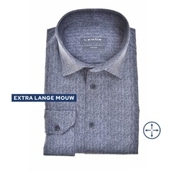 Ledûb Modern Vague Herringbone Longer Sleeve Shirt Blue