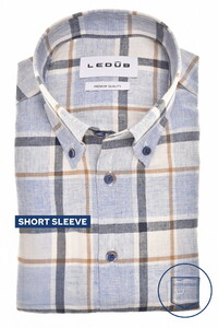 Ledûb Multi Check Button-Down Cotton Linen Short Sleeve Shirt Dark Evening Blue