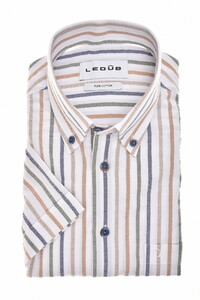Ledûb Multicolor Stripe Short Sleeve Button-Down Shirt White