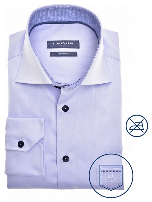 Ledûb Non-Iron Contrast Collar Shirt Light Blue