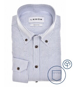 Ledûb Oxford Cotton Vertical Stripe Button-Down Overhemd Midden Blauw