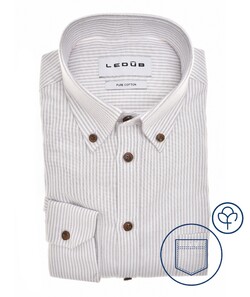 Ledûb Oxford Cotton Vertical Stripe Button-Down Shirt Light Grey