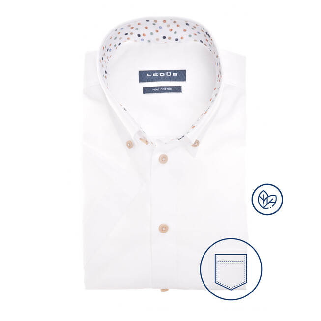 Ledûb Plain Dot Collar Contrast Overhemd Wit-Bruin