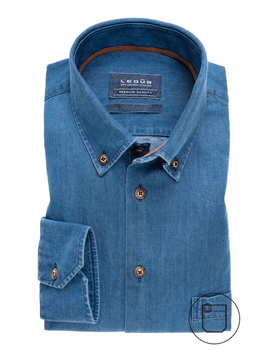 Ledûb Premium Quality Denim Shirt Overhemd Donker Blauw